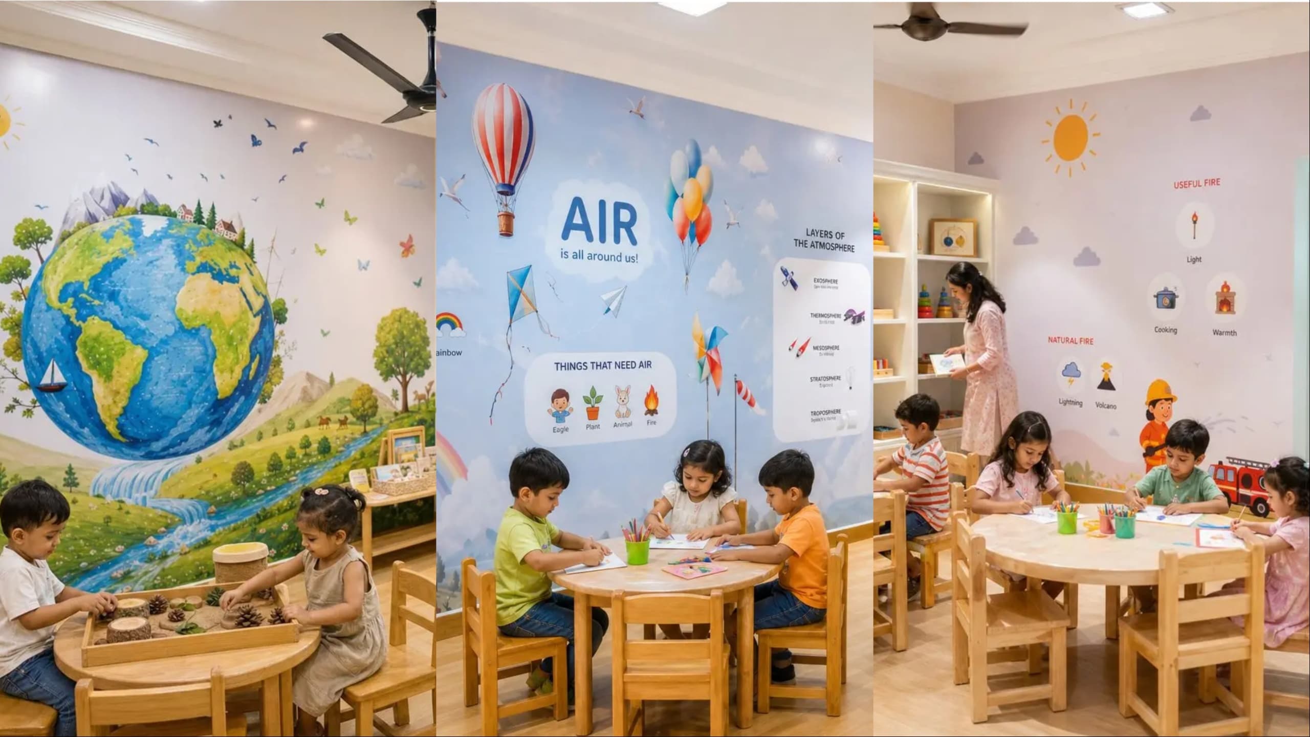 Fire, Earth, and Air element classrooms at WISH Preschool